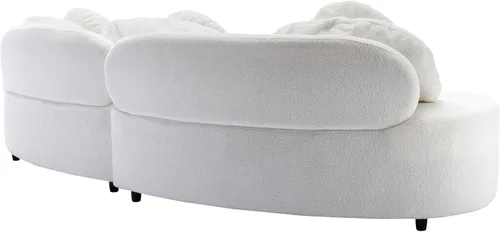 Vista 9 de Moderno sofá tapizado de terciopelo de cordero de 103.9 pulgadas, sofá modular de 4 asientos con 3 almohadas largas y 3 almohadas redondas para sala