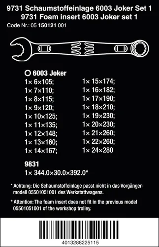 Vista 2 de Wera 05150121001 9731 Inserto de espuma 6003 Joker Set 1, 19 piezas