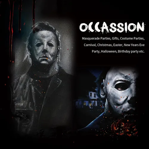 Vista 6 de Michael Myers - Máscara original de miedo para adultos máscara de látex de Halloween 2021 para cosplay graduación disfraz de Michael Myers 2021-negro