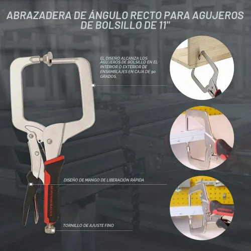 Vista 3 de Monster & Master Abrazadera de agujero de bolsillo, abrazadera de ángulo recto para carpintería y carpintería de bolsillo, 11 pulgadas, paquete de 2