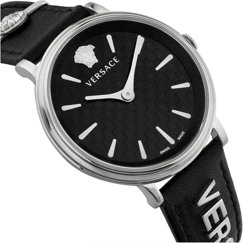 Vista 3 de Versace VE8104122 - Reloj con correa en V de acero inoxidable de 1.496in, Acero inoxidable, V-Circle