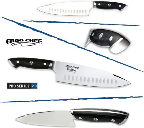 Vista 6 de Ergo Chef Pro Series 2.0 - Cuchillo de chef de 8 pulgadas, hoja de acero inoxidable forjado de alto carbono 7Cr17MoV con mango ergonómico de madera