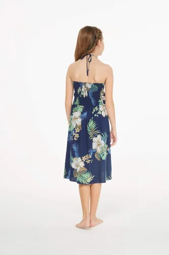 Vista 5 de Matchable Hawaiian Luau Mother Daughter Women Maxi Tank Dress or Girl Halter Dress in Pineapple Garden Navy