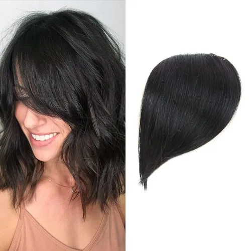 Vista 7 de Shinon Flequillo lateral grueso con clip, cabello humano real, flequillo, extensiones de flequillo barrido, extensiones de flequillo de aspecto