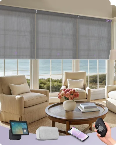 Vista 22 de Graywind Persianas enrollables inteligentes acopladas compatibles con Alexa Google, tamaño personalizado extra grande, persianas motorizadas