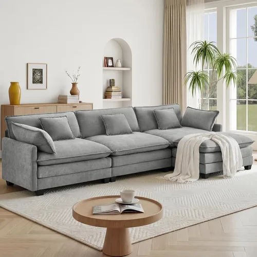 Vista 11 de KISLOT Sofá modular modular de gran tamaño de 74.4 pulgadas con 4 almohadas Sofá nube, cojines dobles, asientos profundos, sala de estar Arena
