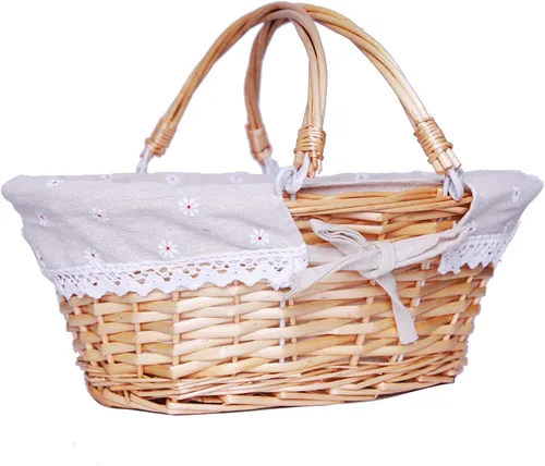 Vista 8 de OYPEIP Cesta de mimbre ovalada con asas dobles abatibles y forro extraíble, para regalos o picnic