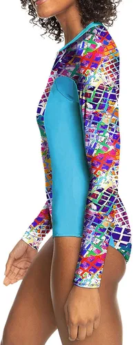 Vista 2 de color cosplayer Traje de baño de una pieza de manga larga con protección solar UPF 50+ para mujer, Colorido