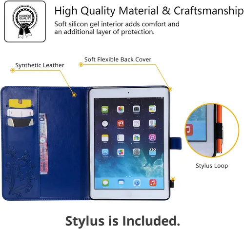 Vista 3 de Funda para iPad de 6ª/5ª generación de 9.7 pulgadas 2018/2017, para iPad Air 2/Air 1 con soporte, soporte para lápices, bolsillo