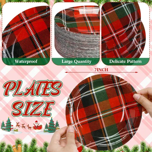 Vista 2 de Shellwei 100 platos de papel de Navidad de 7 pulgadas, platos de fiesta de Navidad a granel desechables para suministros de fiesta de Navidad