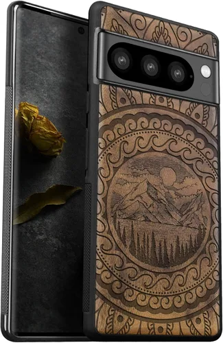 Vista 8 de Carveit Funda de madera para Pixel 8 Pro [madera natural y TPU suave negro] a prueba de golpes, funda de madera única compatible con Google Pixel 8