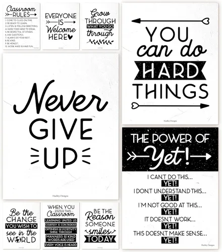 Vista 19 de Hadley Designs Póster motivacional para decoración de aula, 9 pósteres de aula de mentalidad de crecimiento, decoración de pared inspiradora