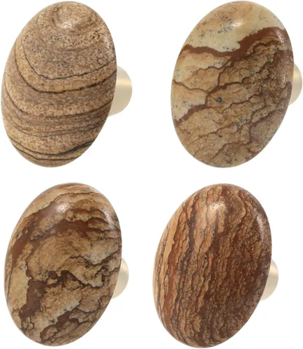 Vista 7 de Rockcloud Cajón de perilla de piedra de ágata con rayas negras naturales con tornillos, mango ovalado de piedras preciosas ásperas para armario Negro