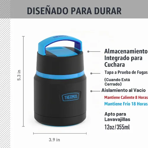 Vista 2 de THERMOS ICON - Tarro de alimentos de acero inoxidable con cuchara, 12 onzas, color negro
