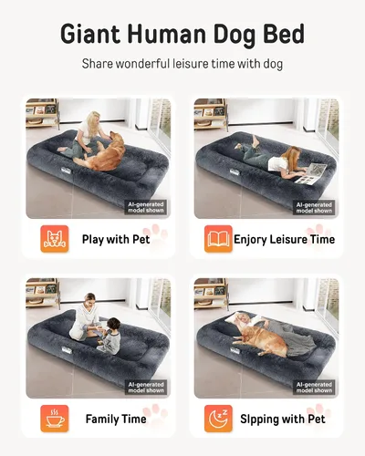 Vista 6 de YEFU Cama humana para perros adultos, camas grandes extra de 79 x 45 x 12 pulgadas, cama para perros de tamaño humano, funda de piel sintética Gris