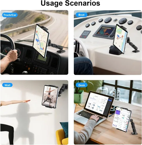 Vista 5 de PLDHPRO Soporte de tableta para camión, base de taladro resistente, soporte para tablet para tablero de automóvil, soporte ajustable de 2 etapas