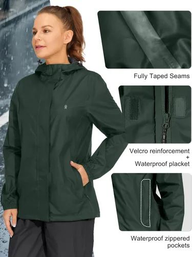 Vista 4 de Little Donkey Andy Women's Packable Waterproof Hooded Rain Jacket verde bosque oscuro