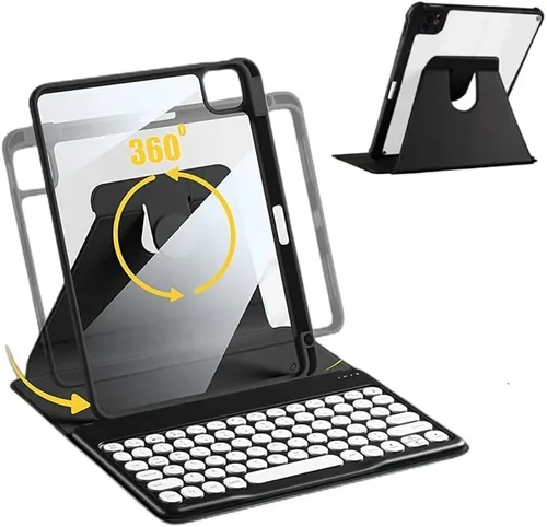 Vista 13 de Funda con teclado de rotación 360 para iPad 9ª, 8ª, 7ª generación de 10,2 Cubierta transparente de color caramelo con soporte para lápices