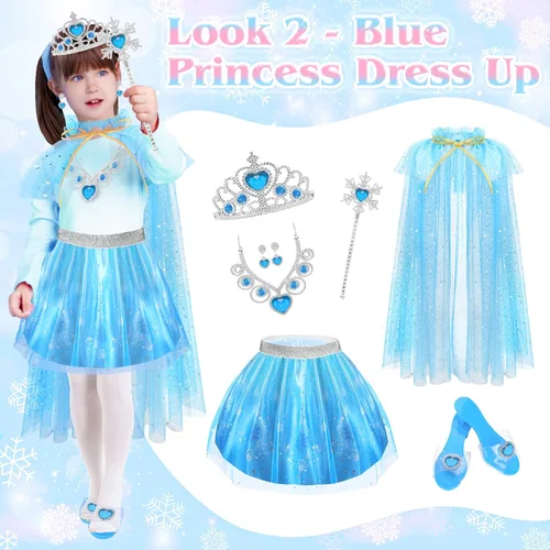Vista 3 de Princess Dress Up Clothes for Little Girls Toddlers, Princess Costume Set with Princess Cape, Tutu, Crown, Shoes