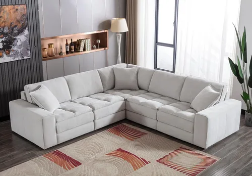 Vista 4 de Roundhill Furniture Breton - Sofá modular modular para sala de estar, en forma de L, 5 piezas, gris ostra
