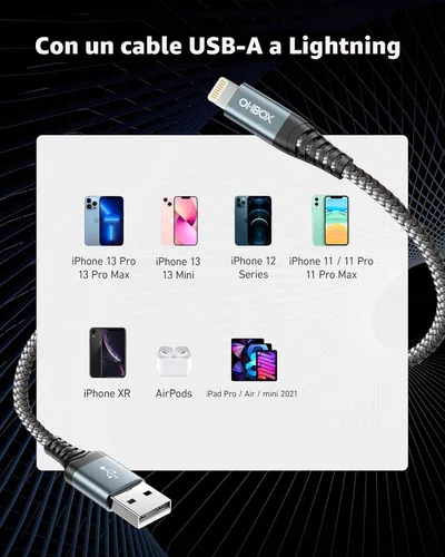 Vista 6 de USB to Lightning Cable [Apple MFi Certified] iPhone Charger Cable 3FT 2Pack Cable de carga de nailon trenzado resistente para iPhone 14 13 12 11 X