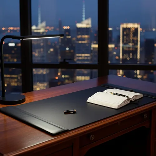 Vista 5 de DACASSO Tapete clásico de cuero para escritorio con rieles laterales - Secante de escritorio de cuero de lujo para escribir - Protector acolchado