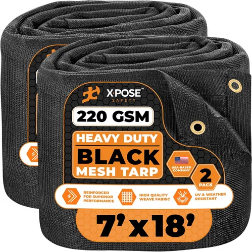 Vista 74 de Xpose Safety Lona de malla resistente, 4 x 10 pies, cubierta protectora negra multiusos con flujo de aire, uso para amarres, sombra, vallas, toldos