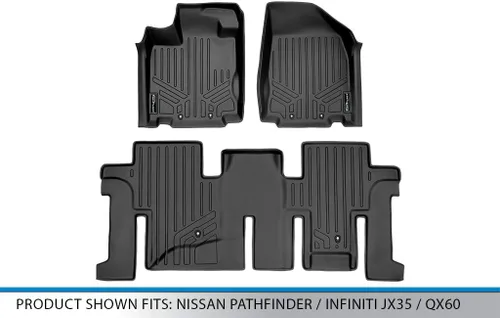 Vista 5 de SMARTLINER Juego de tapetes de piso de ajuste personalizado de 2 filas compatibles con Infiniti JX35 2013-2013