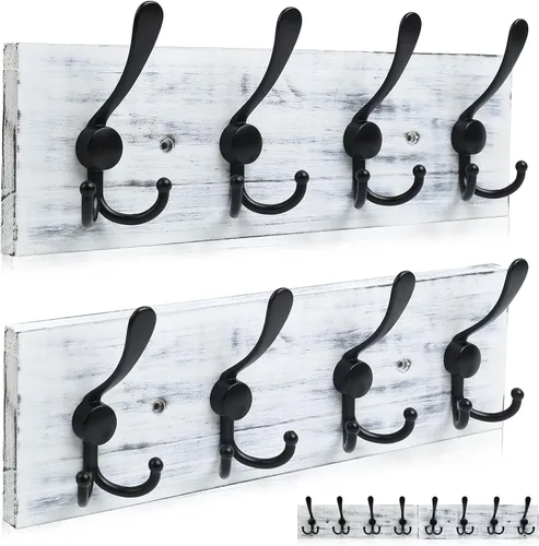 Vista 9 de Perchero de Pared para Montar en Pared, Perchero de Madera Resistente para Pared, 8 Ganchos de Perchero Triple para Colgar Abrigos, Chaquetas, Marrón