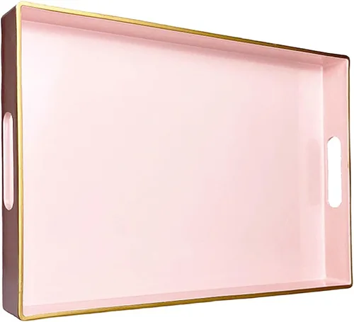 Vista 22 de Bandeja decorativa azul para mesa de café, bandeja de servir redonda de plástico con cuentas para encimera de cocina, otomana, sala de estar, (13")