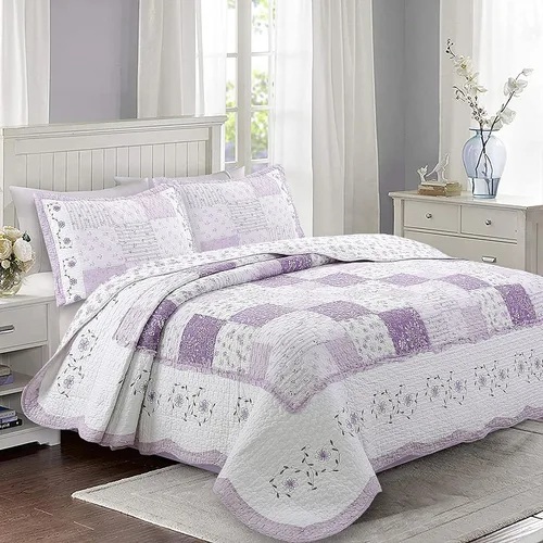 Vista 17 de Cozy Line Home Fashions - Juego de ropa de cama reversible de 100% algodón con diseño de patchwork real, estilo cottage francés, floral, colcha