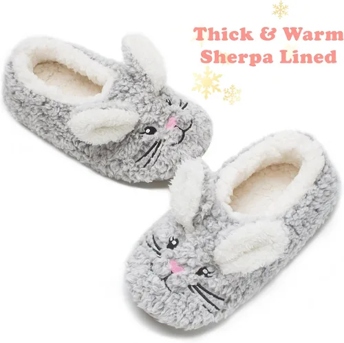 Vista 3 de cosyone1997 Lindas pantuflas de animales para niños, niñas y mujeres, calcetines de casa mullidos con suela antideslizante suave, regalos únicos