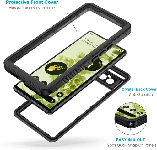 Vista 4 de Lanhiem Funda para Google Pixel 6, impermeable IP68 a prueba de polvo con protector de pantalla integrado, funda protectora de cuerpo completo