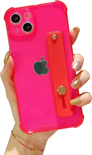 Vista 20 de Funda con correa para iPhone 15 de 6.1 pulgadas con soporte de pulsera, TPU suave y transparente protector a prueba de golpes, resistente, lazo