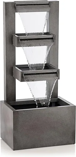 Vista 12 de Alpine Corporation TZL390 Elegante fuente de cascada de cuencos de 5 niveles para exteriores con luces LED para jardín, patio, jardín trasero