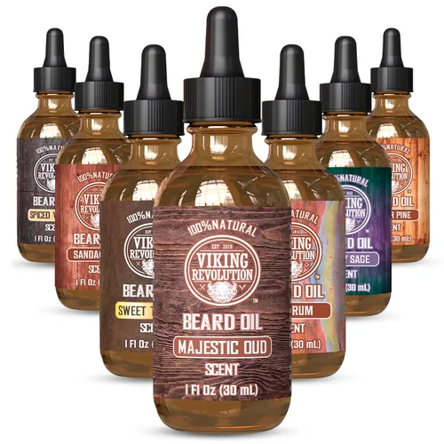 Vista 21 de Viking Revolution Aceite de barba de ron de bahía para hombres, suavizante y acondicionador natural con aceites de argán y jojoba para fortalecer e