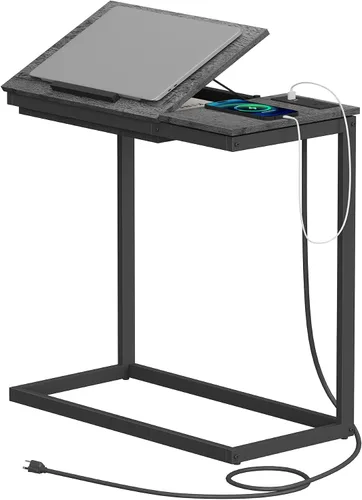 Vista 16 de TUTOTAK Mesa auxiliar grande en forma de C, mesa auxiliar con mesa de Negro