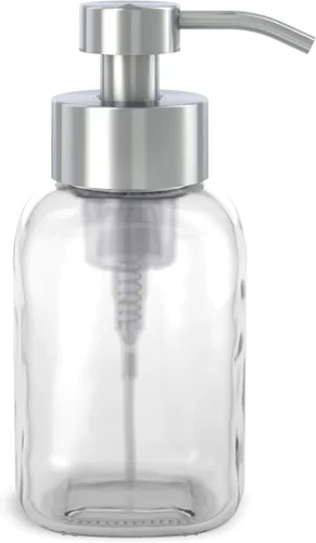 Vista 3 de Grove Co. Dispensador de jabón de manos de espuma de vidrio reutilizable con bomba de acero inoxidable - Botella de jabón recargable ecológica de 12