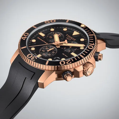 Vista 3 de Tissot Reloj casual de acero inoxidable Seastar 6601000 para hombre, color negro, T1204173705100, Negro -, Cronógrafo