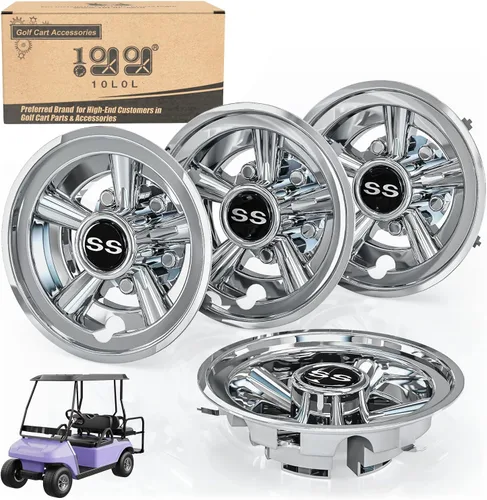 Vista 4 de 10L0L Cubiertas de ruedas para carrito de golf Tapacubos para EZGO, Club Car, Yamaha - Instalación de 8 pulgadas con enganche, negro, juego de 4