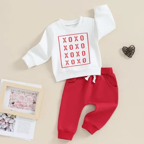 Vista 2 de GuliriFei Conjunto de sudadera con cuello redondo para el día de San Valentín para bebé niño