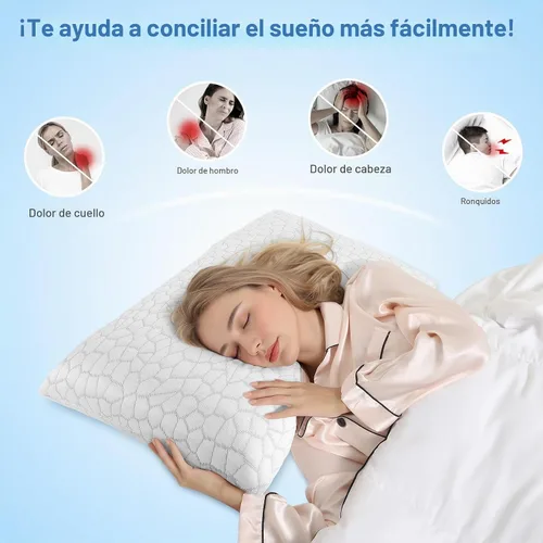 Vista 6 de Almohadas de espuma viscoelástica, almohada de cama para dormir de lado, espalda y boca abajo, almohada cervical para dormir con funda extraíble