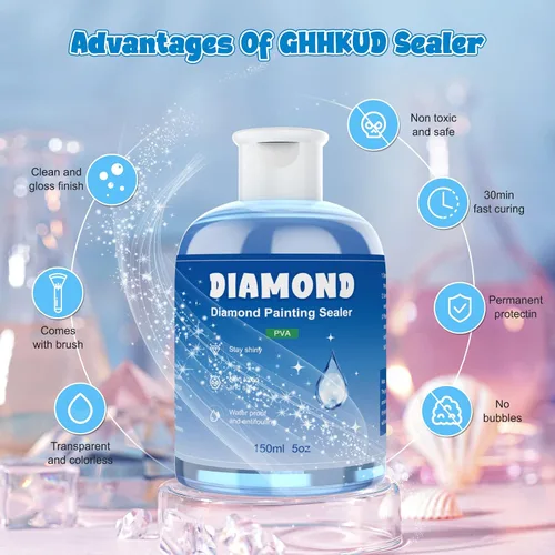 Vista 2 de GHHKUD Sellador de pintura de diamante de 10.5 onzas líquidas con 2 pinceles, 2 unidades de pegamento sellador de arte de diamante, accesorios