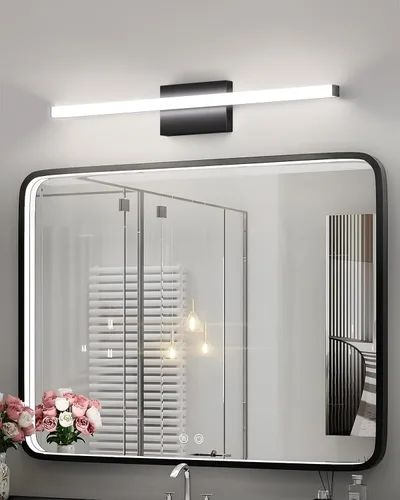 Vista 6 de Barra de luz LED moderna para tocador de baño, 30 pulgadas, 28 W, 2400 lúmenes, 5CCT, regulable, lámpara de baño negra e iluminación de espejo