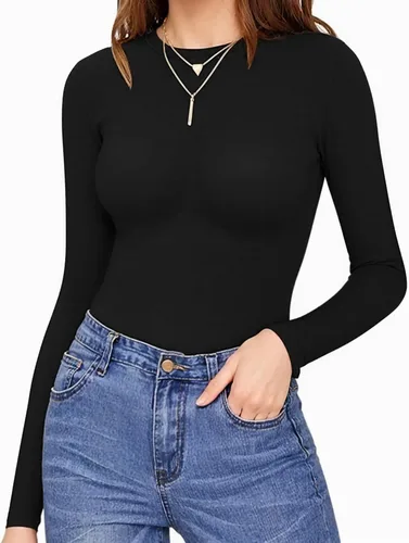 Vista 2 de MANGOPOP Camiseta básica de manga larga con cuello redondo para mujer