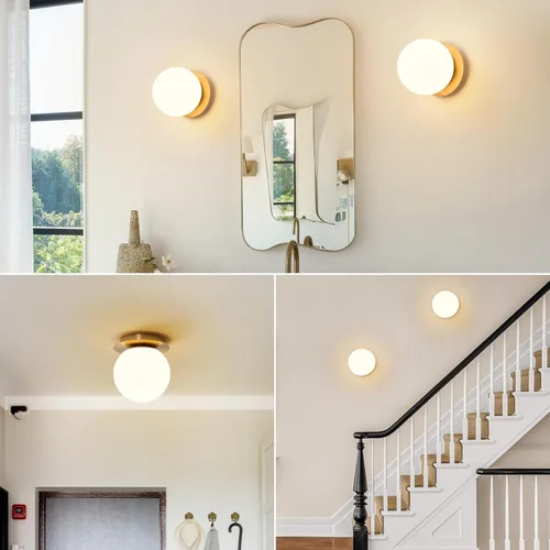 Vista 8 de Aplique de Pared Moderno de Latón con Forma de Globo: Lámpara de Pared Montada en Interiores Moderna de Mediados de Siglo Dorada de 6" - Pequeños