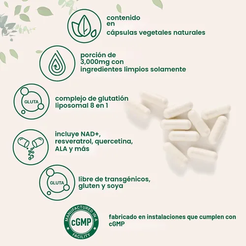 Vista 3 de Micro Ingredients Complejo de glutatión reducido liposomal 3,000 mg - Suplemento avanzado de glutatión 8 en 1 con NAD, resveratrol, quercetina