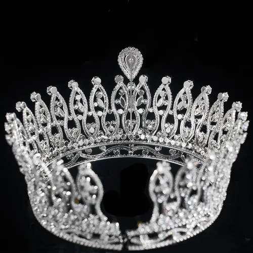 Vista 7 de Tiara de boda grande de circonita cúbica, corona de concurso de princesa real para novia, quinceañera, fiesta de graduación, circonita cúbica