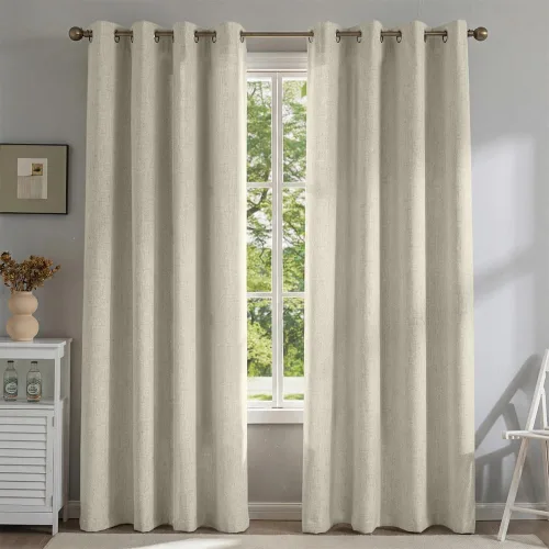 Vista 17 de Cortinas de lino libres de PFAS en negro de 63 pulgadas de largo, juego de 2 paneles, 100% cortinas opacas largas para dormitorio, sala de estar