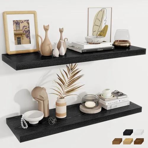 Vista 17 de Fun Memories Pequeños estantes flotantes para pared, estantes cuadrados de pared de 8 pulgadas con soportes invisibles, estantes negros para baño